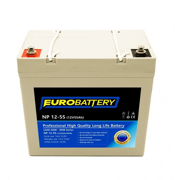 12v-55ah АКБ AGM EuroBattery NP 12-55 DZM (12в 55Аг) 1280 фото