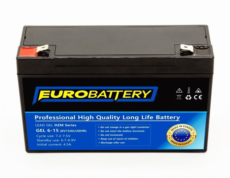 6v-15ah АКБ гелевый EuroBattery GEL 6-15 DZM (6в 15Ач) 1135 фото